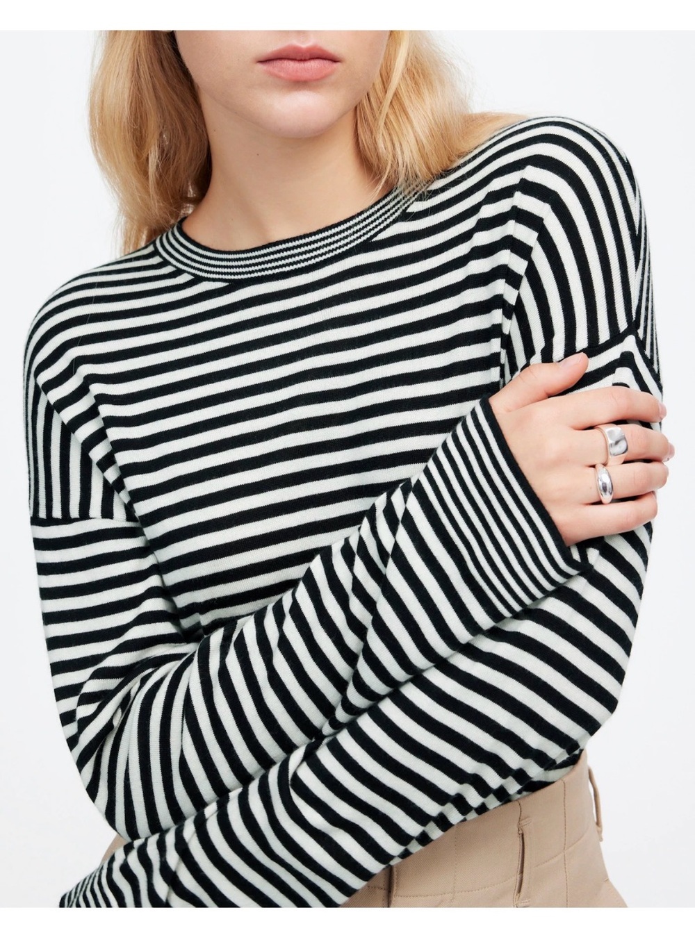 Merino Wool-Silk Blend Crewneck Sweater blue iris stripe size XS - Picture 4 of 9